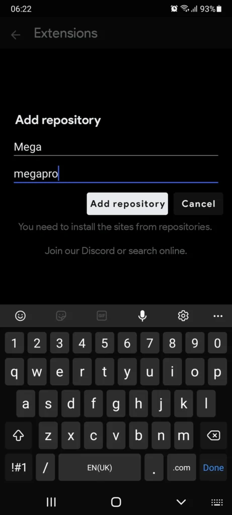 Enter details of repository in CloudStream